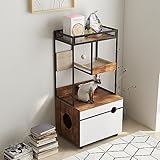 OPAHDN Multi-Functional Cat Litter Box Enclosure with Cat Tree Tower, Stylish Storage and Comfort for Your Pet, White Vintage Design