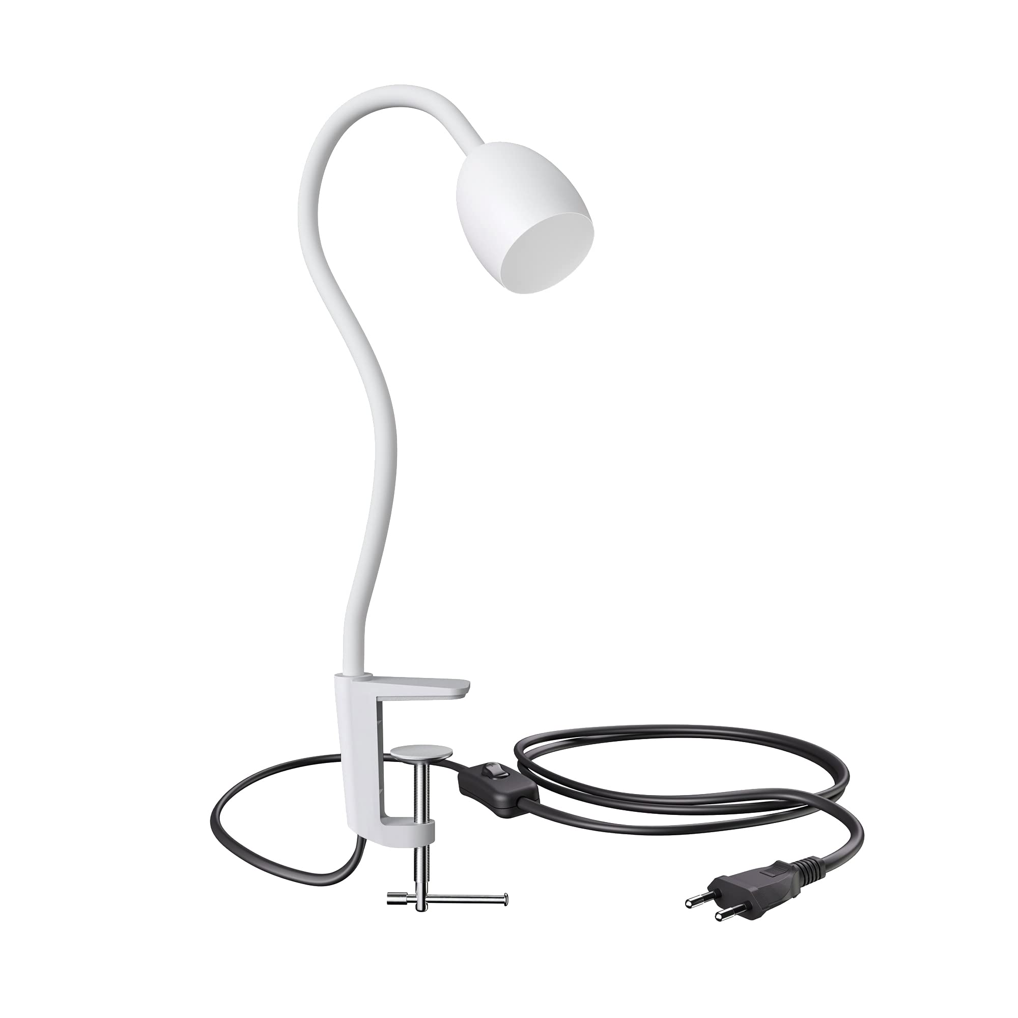 ledscom.de Lampa zaciskowa, gęsia szyja KLUK, przełącznik, biały mat, 1x GU10 maks. 60W