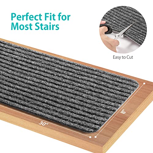 Tostair Non-Slip Stair Treads For Wooden Steps,8" X 30" (15-Pack), Pre-Applied Adhesive, Anti Slip Indoor Staircase Carpets Runners Rugs Safety For Elders, Kids And Dogs，Grey #TOP1