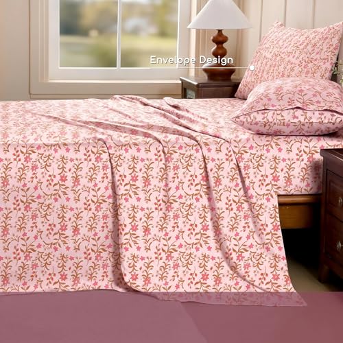Image of Ishro Home Premium Bedsheet for Double Bed with 2 Pillow Covers - Cloud Cotton Bedsheet, Soft, Silky Smooth & Wrinkle Resistant, Luxury Printed Design (Flat Double Bed Size, Florence Bloom)