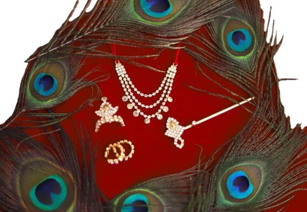 GenericLaddu Gopal 1B Handmade Jewellery Set (Size 2,3) Mukut. Necklace, Kanha ki Basuri All set.