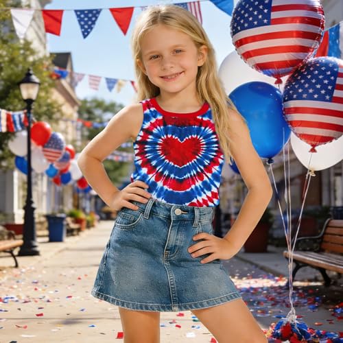 Image of CAZYCHILD Girls American Flag Tank Tops Boys 4th of July Shirts USA Summer Sleeveless Tee Independence Day Outfit 5-14y