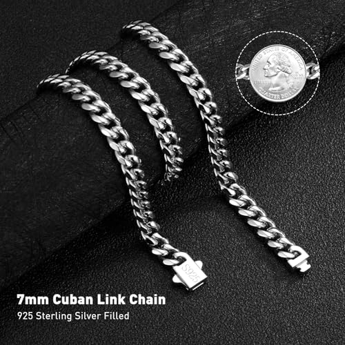 waitrose 7mm Silver Chain for Men Miami Cuban Link Mens Chain,925 Sterling Silver/14K Gold Plated and 316L Stainless Steel Silver/Gold Chains for Men Necklace3