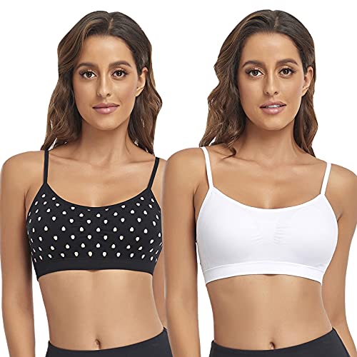 Image of Litthing Bralettes Padded for Women Cami Strap Bra Seamless Sportsbra Wireless Comfort Yoga Lightly T-Shirt Tank Tops