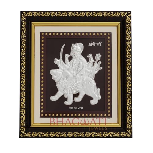 Image of 999 Pure Silver Durgamaa Frame for Home & Office | Premium Silver | Pooja Room & Wall Decor | Housewarming, Wedding & Festival Gifts | Certificate Included | Tabletop Size 5.5x5 inch