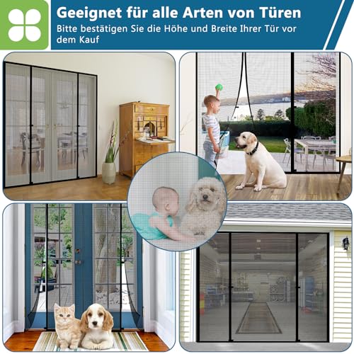 HooTown Magnet Fliegengitter Tür, 150 x 212cm Fliegengitter Doppeltür Fliegengitter Balkontür Auto Schließen Insektenschutz Balkontür Fliegenvorhang für Fenster, Balkontür, Kellertür und Terrassentür