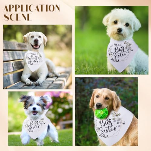 CRASPIRE Soon to Be Big Sister Dog Bandana Wedding Pet Bandana White Leaf Triangle Pet Dog Scarf Engagement Wedding Announcement Photo Props Collars Accessories for Pet Dog Lovers Gifts - Image 4