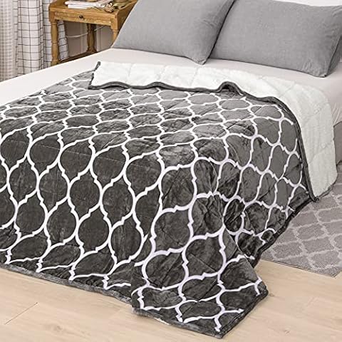 Drewin Sherpa Fleece Weighted Blanket for Adult Moroccan Pattern, Gray 48"x72" Cover
