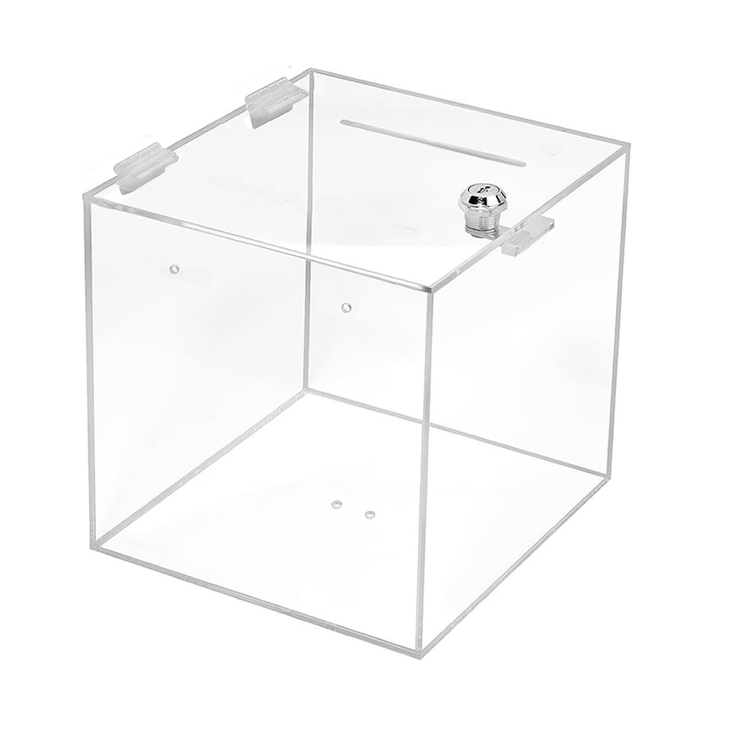 TUKA-i-AKUT Scatola di Donazioni 25x25x25cm, con Serratura, Acrilica Scatola Promozionale, Scatola Della Lotteria, Scatola per Azioni, Urna Elettorale, Cubo in Acrilico, Trasparente TKD8260-25cm