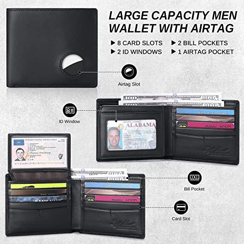 bill heart AirTag Wallet for Men, Genuine Leather Bifold Wallet for Air Tag, RFID Blocking Wallets for Airbag Slot with Credit Card Holder2