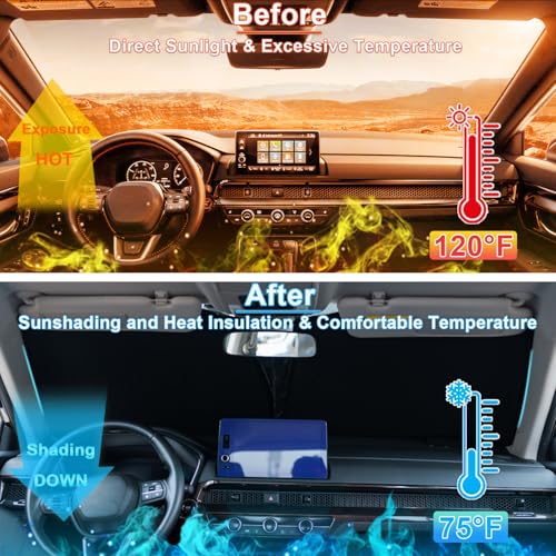 Image of Windshield Sun Shade for Honda CRV 2023-2025 2026, Premium 310T Reflective Polyester UV Blocker, Lightweight Foldable Sun Visor with Storage Pouch