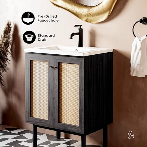 Image of Classe 24 inch Freestanding Bathroom Vanity in Black Oak with Sink Top