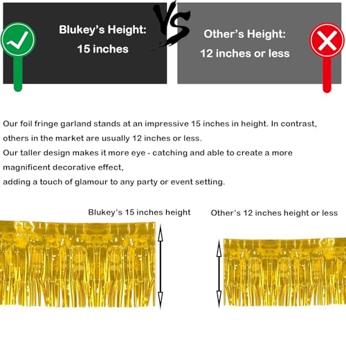 Blukey 10 Feet Long Roll Foil Fringe Garland - Pack of 3 | Shiny Metallic Tassle Banner | Ideal for Parade Floats, Bridal Shower, Wedding, Birthday | Wall Hanging Fringe Garland Banner (Gold)