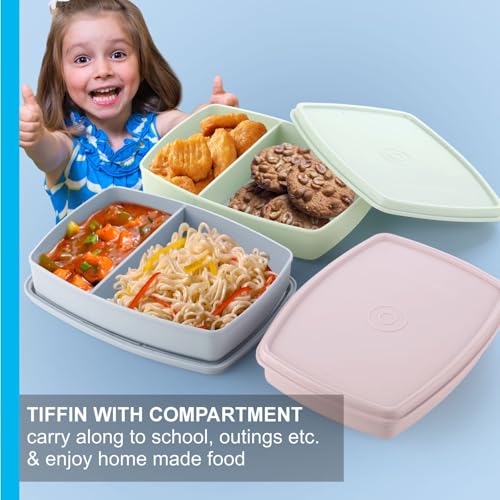 Image of Signoraware Slim BPA Free Plastic Lunch Box (340ml x 3 | Setof3 | Multicolor)