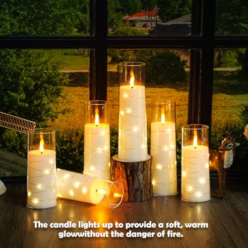 Image of Sasigeiaa Flameless Candles with Embedded Star String - Battery Operated LED Candles, with Remote,12 White Flickering Candles for Christmas, Weddings, Home Decor & Party,(D 2.3 inchxH 5 inch 6 inch 7 inch)