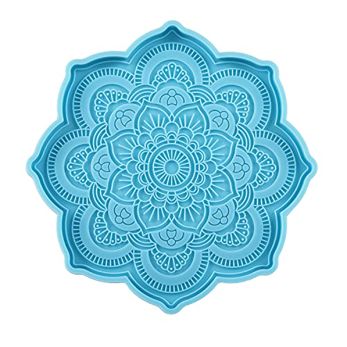 AGCFABS 1Pcs/Pack Mandala Flower Coaster Resin Molds, 3D Design Silicone Molds for Making Round Coaster Tray, Cup Mat,Home Decoration (Mandala)