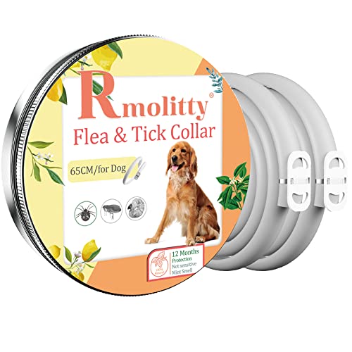 Rmolitty Collare Antipulci Cani, Collare Antiparassitario per Cani, 12 Mesi di Protezione 65cm si Adatta per Piccolo Medio Grande Cane (Dog collar-2-pack)