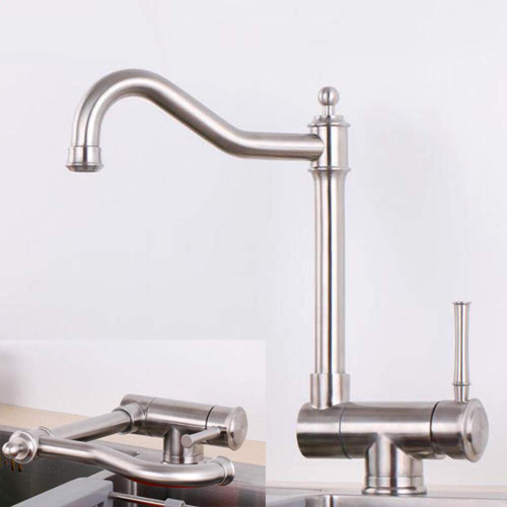 ZYCHSJXA Folding Kitchen Faucets Stainless Steel Sink Hot and Cold Water Faucet Rotating Brushed