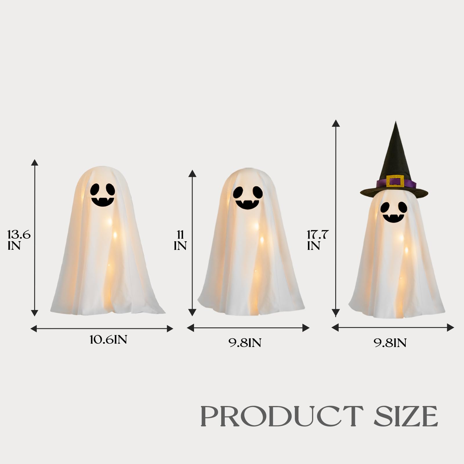 Dekoracje na Halloween do wnętrz – 3 opakowania DIY podświetlane upiorne duchy z lampkami sznurkowymi, kapelusze czarownic, zestawy rzemieślnicze na Halloween, do dekoracji wnętrz, na imprezę, do domu