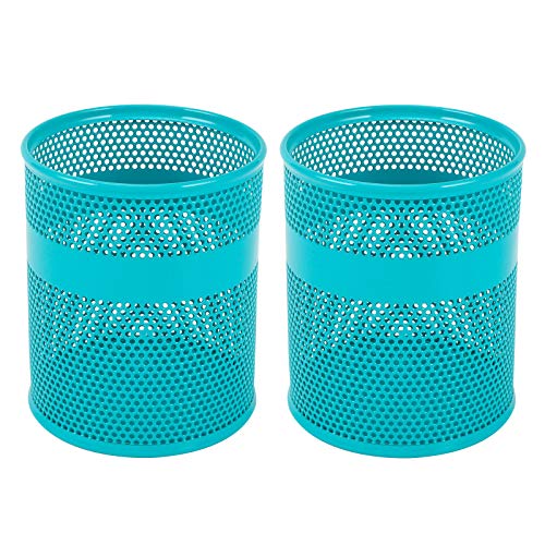 EasyPAG Lot de 2 Métal Pot à Crayon Porte Stylo Organisateur de Bureau Range Bureau Rangement Bureau,Turquoise