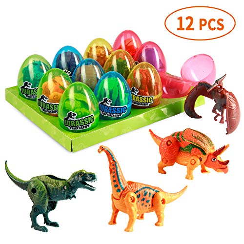 MONILON Dinosaur Toys, 12 Pcs Easter Eggs Basket Stuffers Deformable Dinosaur Desktop Decorations Eggs- Party Favors Kids Easter Gifts Toys for Kids Boys Girls Ages 3 4 5 6 7, 8 - 12 Years Old