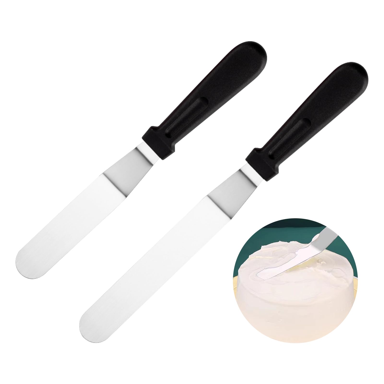 Haluway 2Pcs Angled Icing Spatula Set, 6 Inch & 8 Inch Stainless Steel Cake Palette Knife, Black Ergonomic Handle for Cake Decorating