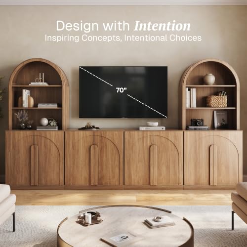 Image of BELLEZE Bijou 126 inch Wall Unit 6-Piece Modular TV Stand - Camel