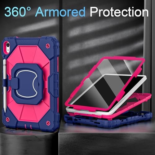 Image of Auizotl Case for iPad (A16) 11th Generation 11 Inch (2025) /iPad 10th Generation 10.9 Inch (2022),360 Rotating Stand i Pad Case 10th Generation with Screen Protector Pencil Holder,Navy Pink