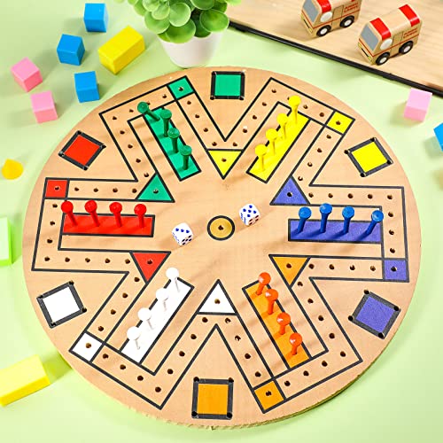 Wooden 3-6 Players Board Game Set With 24 Pieces And 2 Dice, Fast Track Game Night For Adult Teens Family Game, 6 Colors (14.2 Inch) #TOP4