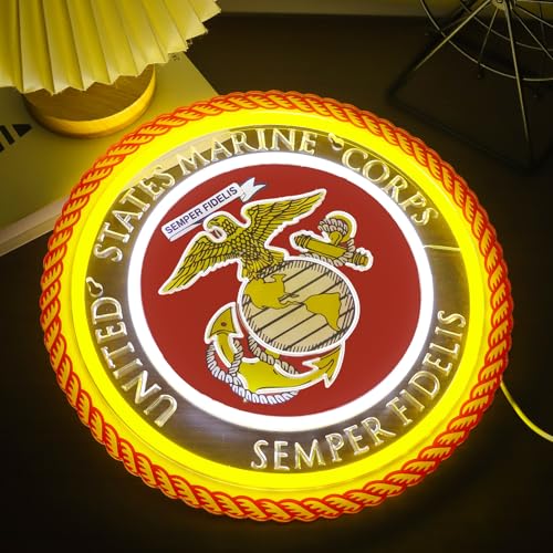 Image of Military-themed Neon Lights Veteran Neon Signs Wall Decor for Man Cave Bedroom Bar Army Themed Gift Art for Christmas Party-12.6x12.6 IN-USB Powered-Acrylic