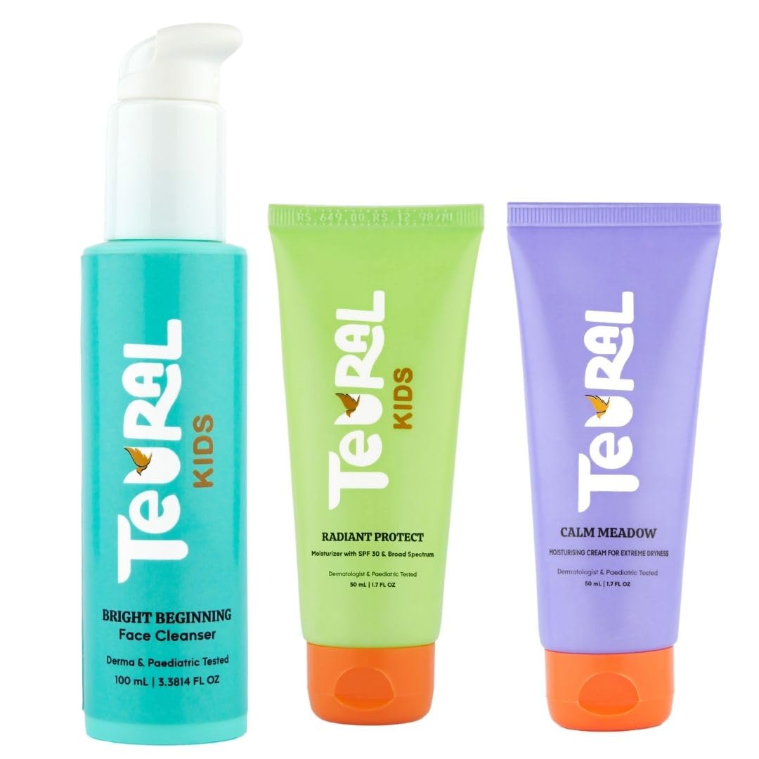 Teural Kids Face Cleanser + 2in1 face moisturizer with sunscreen + Calm Meadow Face Cream | Gentle Cleansing, Hydration, Sun protection in One combo| Ideal for all skin types including sensitive types| Lightweight, non-sticky, no white cast| Ages 5-12 | Derma and Paedratic tested-image-9