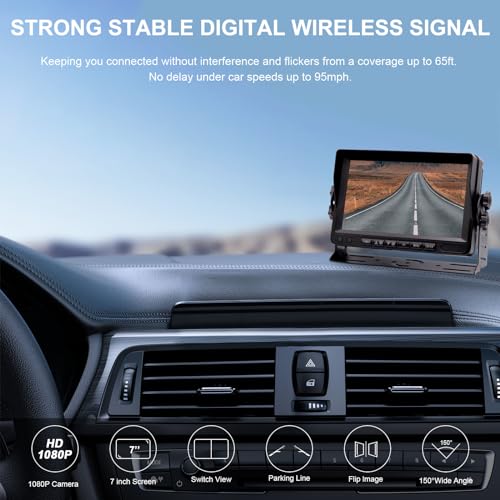 B-Qtech Wireless RV Backup Camera Digital Signal 7'' Plug and Play: Pre-Wired for Furrion System Rear View Camera HD 1080P Night Vision Waterproof Reverse Cam Monitor for Trailer Camper Van