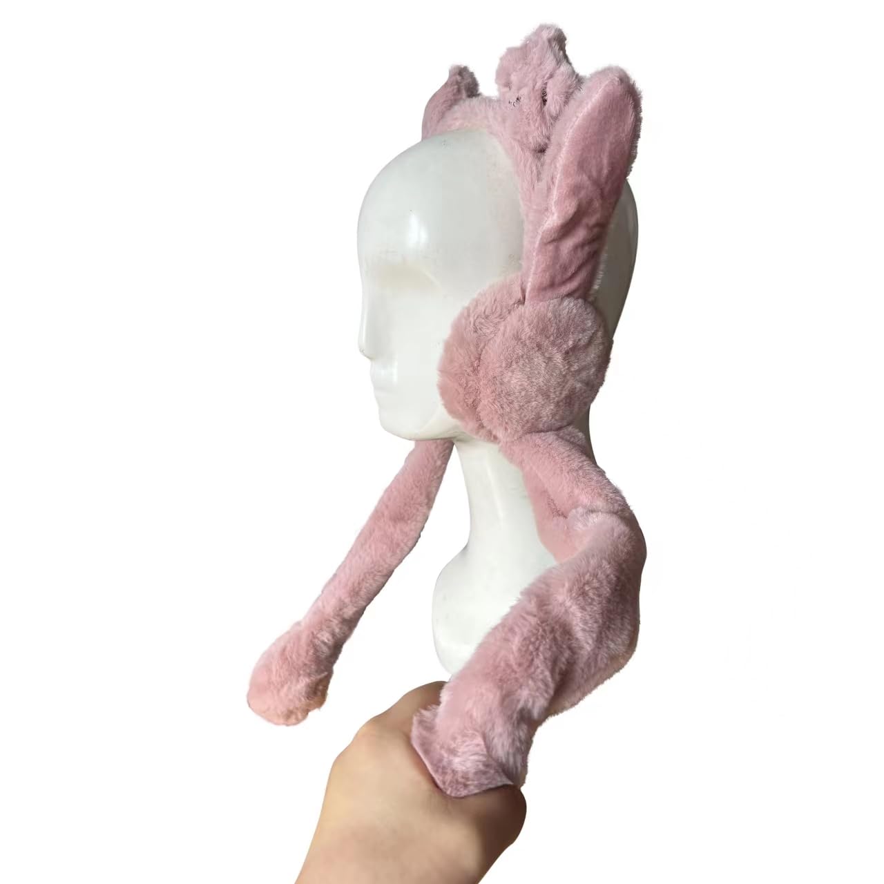 MOONIGHTING Light up Soft Warm Bear Custom Ear up Ear Muff with Air Push Paw Dress up Cosplay Party Holiday Great for Children Adults. (Dark Pink)