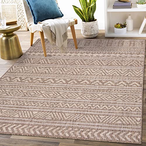 HOMEGNOME Indoor Outdoor Distressed Bohemian Area Rug (8'x10', Natural Neutral)