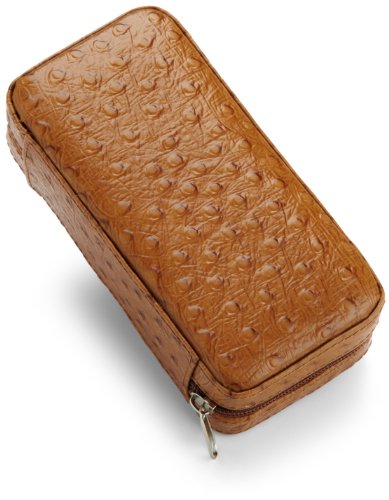 Intica Two Watch Ostrich Print Leather Travel Case