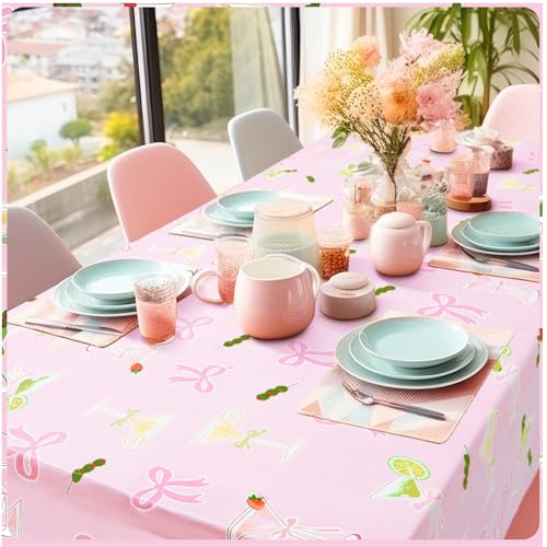 Image of FuWeave 3pcs a Tini Bit Older Birthday Decor Martini Tablecloth for Birthday Decor Waterproof Plastic Table Covers for Pink Martini Bachelorette Bridal Shower Party, 54x108inch