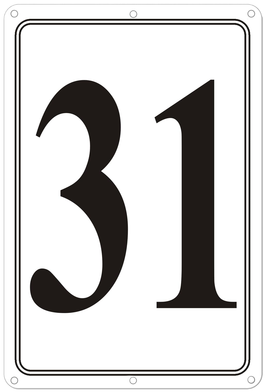 Premium Aluminum Number Signs 31, Metal 12" X 8" Numbered Signs Outdoor for Parking Lots, Floor, Dock, Court, Aisle, Field, High Visibility, No Fade, Weather-resistant