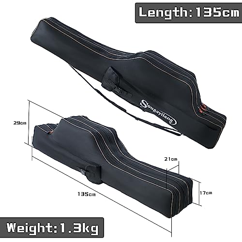 Sougayilang Portable Folding Fishing Rod Bag - 3-Layer Large Capacity Tackle Storage - 135cm - Black, Black-135cm - Image 2