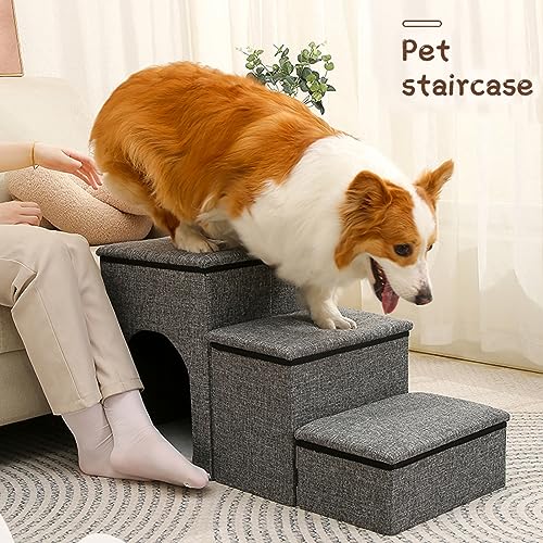 Escaleras para perros pequeños con base antideslizante sofá cama gris 3