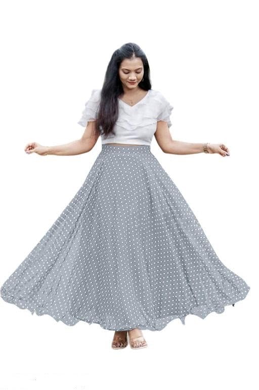 Image of Women's Georgette Regular Fit Top and Skirt Set with Elegant Design (S, Grey)