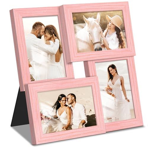 Image of DUENPY 4x6 Collage Frame Tempered Glass For 4 4x6 Photos Pink