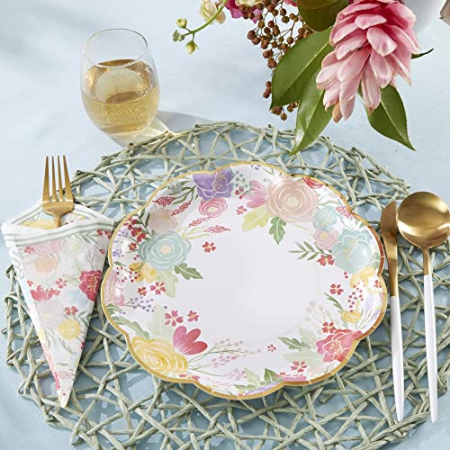 Kate Aspen Garden Blooms 9 In. Premium Decorative Paper Plates | Party Supplies (350 Gsm Weight -Set Of 16) - Perfect For Weddings, Bridal Brunches, Bridal/ Baby Showers #TOP6