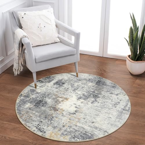 Lahome Modern Abstract Round Rug - 3Ft Small Washable Kitchen