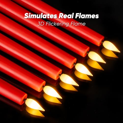 Image of Homemory 3 Pcs Waxy Red Flameless Taper Candles with Remote, Flickering Battery Operated Classic Tall Candles for Xmas, Wedding, Party, 9.6 inches