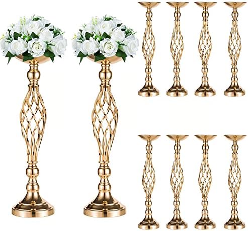 10Pcs Metal Flower Vase, Wedding/ Party Flowers Centerpieces for Table, Tall Candle Holder for Pillar Candle (Rose Gold, 20.5inch-52CM)