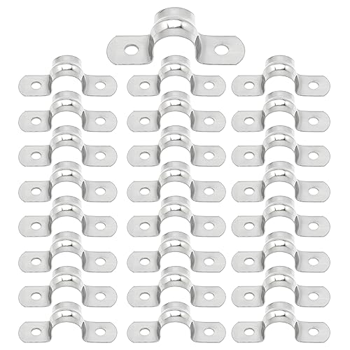 Image of 25pcs M12 304 Stainless Steel Rigid Pipe Strap Two Hole Cable Strap u Bracket Pipe Clamps Heavy Duty Pipe Fasten Holder for Tube, Pipe or Wire Cord Installation (25, 12MM(1 /2 inch))
