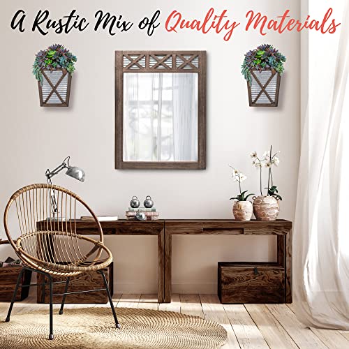 Autumn Alley Farmhouse Bathroom Mirror - Rustic Mirror - Vanity, Bathroom And Bedroom Mirror Wall- Country Farmhouse Decor, Mirror Barn Door Wood, Galvanized Metal, Small Size: 20" X 28", Brown #TOP4