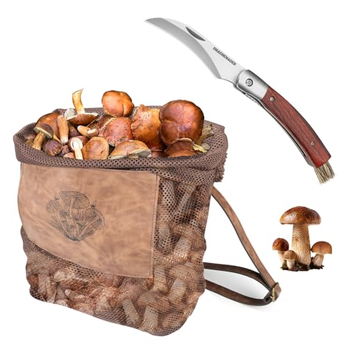 DRACHENADER Mushroom Foraging Kit Mesh Bag Mushroom Knife with Brush & Adjustable Strap Ideal for Hiking and Outdoor Foraging
