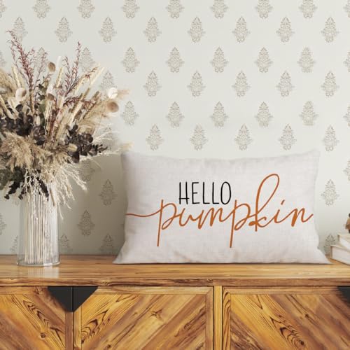 GTEXT 12x20 inch Fall Throw Pillow Cover Hello Pumpkin Cushion Cover Autumn Decor Fall Pumpkins Pillowcase Outdoor Pillow Linen Square Cushion,Sofa Fall Pillow Cover