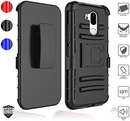 LG G7 Case, LG G7 ThinQ Case, Dual Layer Heavy Duty [Shockproof] Armor Defender with Air Cushion Technology reinforced Hybrid Case (Black Holster)